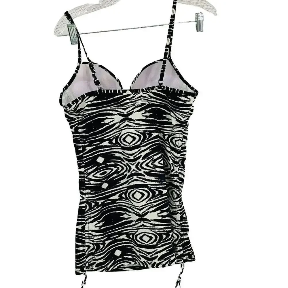 Love Your Assets Womens Push Up Tankini Black White Woodgrain Zebra Medium
